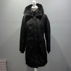 1 Madison Ladies' Water-Resistant Long Parka with Faux Fur Hood (M, Black)